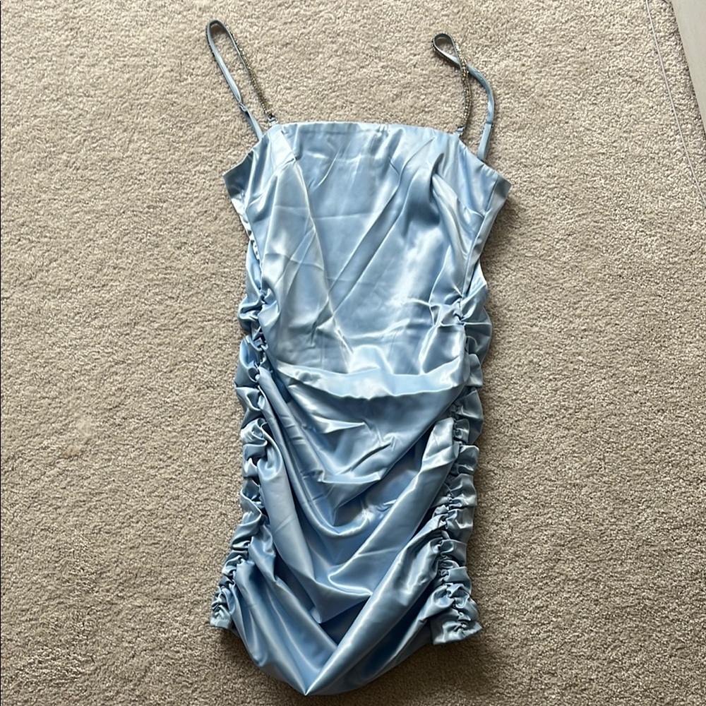 AKIRA Light Blue Ruched Mini Dress